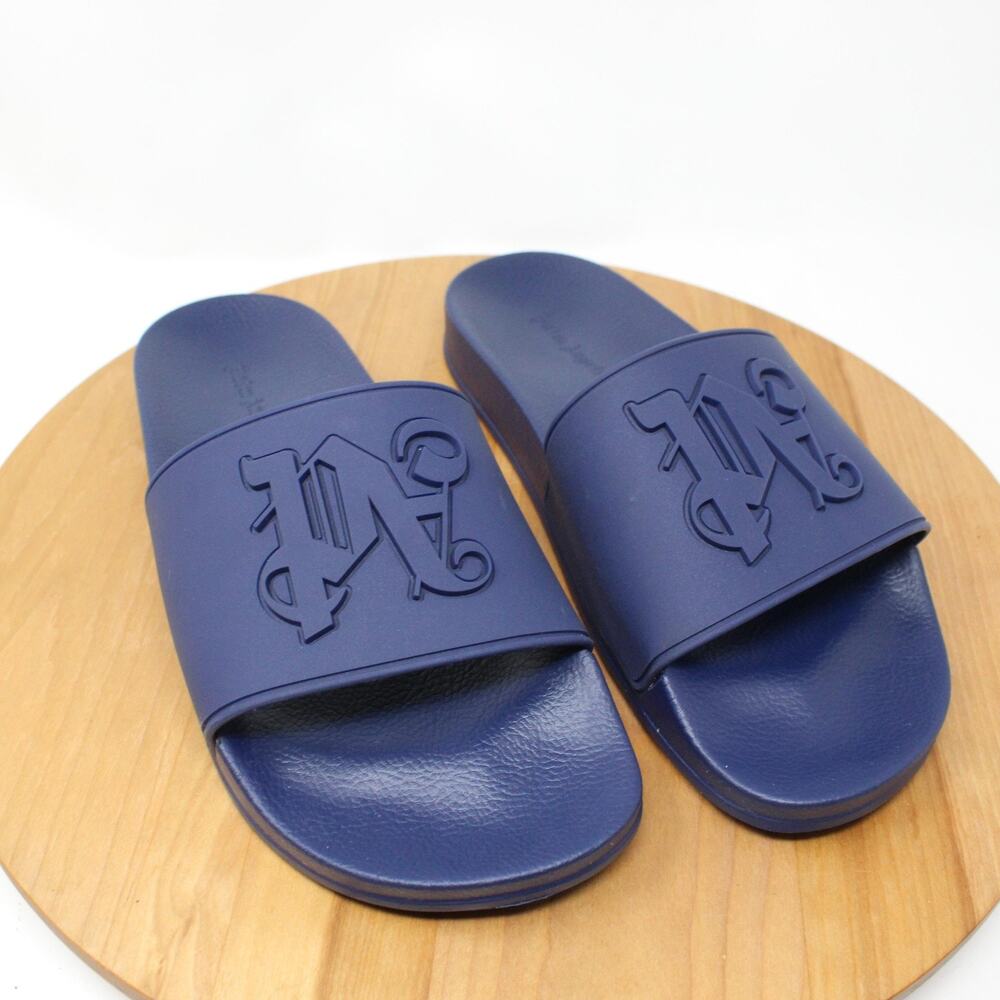 Palm Angels Sandals Mens 41 Blue Slide Rubber Logo Made In Italy Pool Slip On
